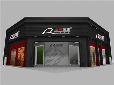 120平米展臺設計制作：一面開口/現(xiàn)代/木質結構/黑色，為建材展展商而作（免費使用）