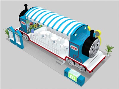 72平米展臺(tái)設(shè)計(jì)制作：四面開口/卡通/木質(zhì)結(jié)構(gòu)/藍(lán)色，為玩具展展商而作（免費(fèi)使用）