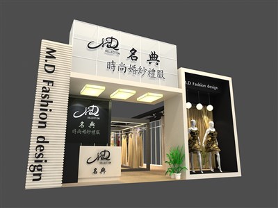 133平米展臺設(shè)計(jì)制作：一面開口/現(xiàn)代/木質(zhì)結(jié)構(gòu)/黑色，為服裝展展商而作（免費(fèi)使用）