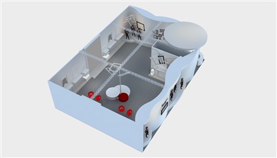 204平米展臺設(shè)計制作：二面開口/現(xiàn)代/木質(zhì)結(jié)構(gòu)/米色，為服裝展展商而作（免費使用）