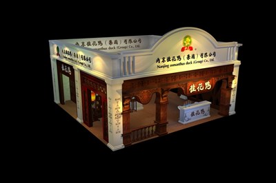 64平米展臺設計制作：二面開口/現(xiàn)代/木質結構/白色，為食品展展商而作（免費使用）