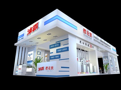 90平米展臺設計制作：四面開口/現(xiàn)代/木質結構/白色，為美博會展商而作（免費使用）