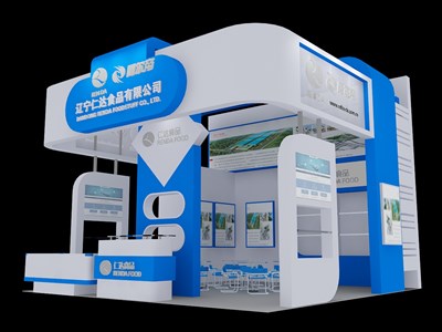 36平米展臺(tái)設(shè)計(jì)制作：三面開口/現(xiàn)代/木質(zhì)結(jié)構(gòu)/白色，為食品展展商而作（免費(fèi)使用）