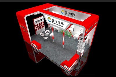 54平米展臺設(shè)計(jì)制作：三面開口/現(xiàn)代/木質(zhì)結(jié)構(gòu)/紅色，為安防展展商而作（免費(fèi)使用）