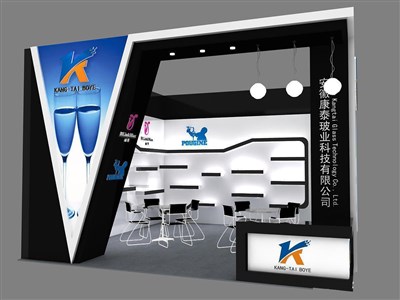 36平米展臺(tái)設(shè)計(jì)制作：一面開(kāi)口/現(xiàn)代/木質(zhì)結(jié)構(gòu)/黑色，為日用品展展商而作（免費(fèi)使用）