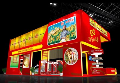 150平米展臺設計制作：四面開口/中式/木質結構/紅色，為食品展展商而作（免費使用）