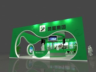 99平米展臺設(shè)計制作：二面開口/現(xiàn)代/木質(zhì)結(jié)構(gòu)/綠色，為食品展展商而作（免費使用）