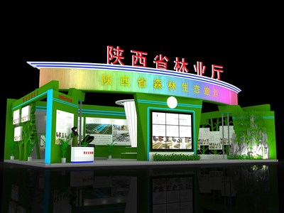 135平米展臺設計制作：一面開口/現(xiàn)代/木質結構/綠色，為農(nóng)交會展商而作（免費使用）