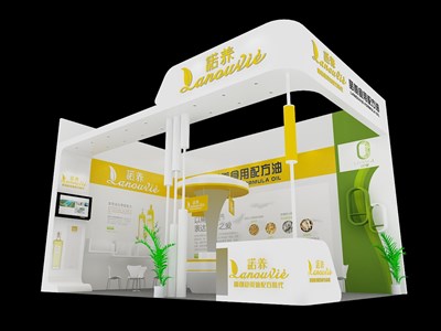 40平米展臺設(shè)計制作：二面開口/現(xiàn)代/木質(zhì)結(jié)構(gòu)/白色，為食品展展商而作（免費使用）
