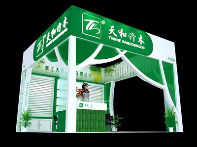 36平米展臺(tái)設(shè)計(jì)制作：三面開口/現(xiàn)代/木質(zhì)結(jié)構(gòu)/綠色，為食品展展商而作（免費(fèi)使用）