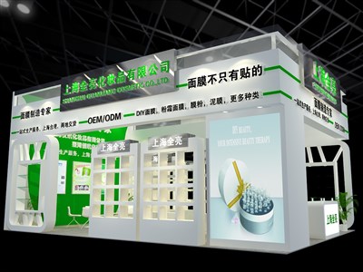 54平米展臺(tái)設(shè)計(jì)制作：三面開口/現(xiàn)代/木質(zhì)結(jié)構(gòu)/白色，為美博會(huì)展商而作（免費(fèi)使用）