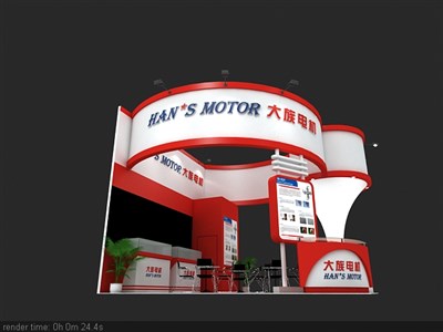 36平米展臺設計制作：四面開口/現(xiàn)代/木質結構/紅色，為機械展展商而作（免費使用）