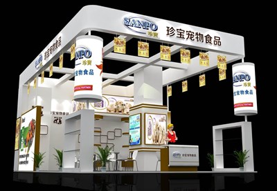 77平米展臺(tái)設(shè)計(jì)制作：三面開口/現(xiàn)代/木質(zhì)結(jié)構(gòu)/白色，為食品展展商而作（免費(fèi)使用）