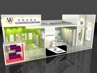 72平米展臺設計制作：二面開口/現(xiàn)代/木質(zhì)結(jié)構/彩色，為美博會展商而作（免費使用）