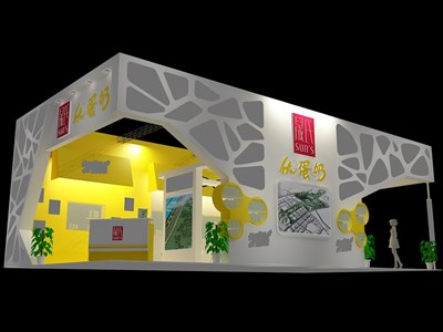 104.4平米展臺(tái)設(shè)計(jì)制作：三面開(kāi)口/現(xiàn)代/型材結(jié)構(gòu)/白色，為食品展展商而作（免費(fèi)使用）