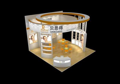 36平米展臺設計制作：四面開口/現(xiàn)代/木質(zhì)結(jié)構(gòu)/白色，為美博會展商而作（免費使用）