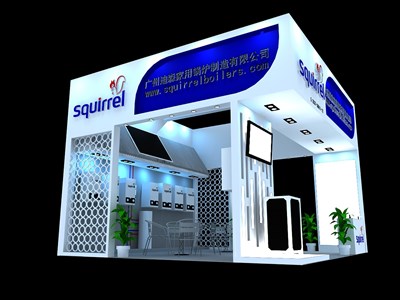36平米展臺設(shè)計制作：三面開口/現(xiàn)代/木質(zhì)結(jié)構(gòu)/藍(lán)色，為家電展展商而作（免費使用）