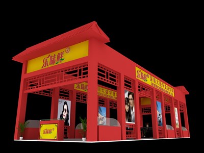 108平米展臺設計制作：四面開口/中式/木質結構/紅色，為食品展展商而作（免費使用）