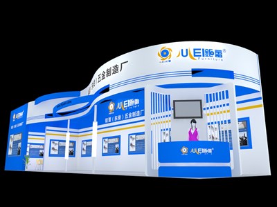 72平米展臺設(shè)計(jì)制作：二面開口/現(xiàn)代/木質(zhì)結(jié)構(gòu)/藍(lán)色，為機(jī)械展展商而作（免費(fèi)使用）