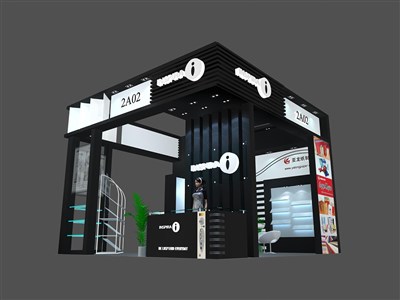 36平米展臺設(shè)計(jì)制作：三面開口/現(xiàn)代/木質(zhì)結(jié)構(gòu)/黑色，為日用品展展商而作（免費(fèi)使用）
