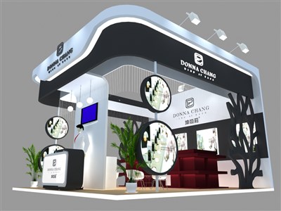 36平米展臺設計制作：三面開口/現(xiàn)代/木質(zhì)結(jié)構(gòu)/黑色，為美博會展商而作（免費使用）