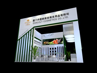 36平米展臺(tái)設(shè)計(jì)制作：三面開口/現(xiàn)代/木質(zhì)結(jié)構(gòu)/白色，為美博會(huì)展商而作（免費(fèi)使用）