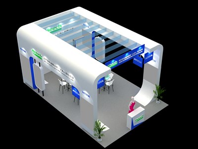 54平米展臺設(shè)計(jì)制作：三面開口/現(xiàn)代/木質(zhì)結(jié)構(gòu)/白色，為汽配展展商而作（免費(fèi)使用）