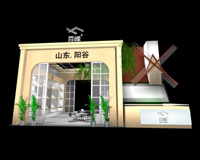 54平米展臺設(shè)計制作：二面開口/田園/木質(zhì)結(jié)構(gòu)/米色，為綜合展展商而作（免費使用）