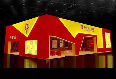 360平米展臺設(shè)計制作：四面開口/中式/木質(zhì)結(jié)構(gòu)/紅色，為糖酒展展商而作（免費使用）