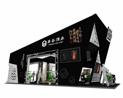 78平米展臺設(shè)計制作：三面開口/前衛(wèi)/型材結(jié)構(gòu)/黑色，為糖酒展展商而作（免費使用）