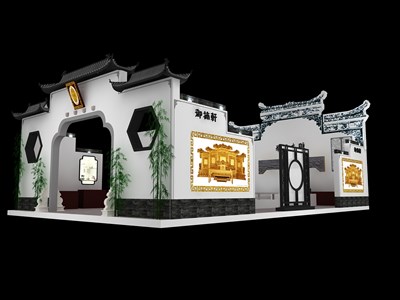 165平米展臺設(shè)計制作：四面開口/中式/型材結(jié)構(gòu)/灰色，為家具展展商而作（免費使用）