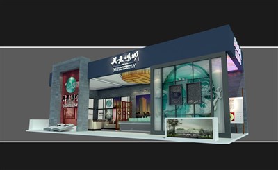 52平米展臺(tái)設(shè)計(jì)制作：三面開口/前衛(wèi)/木質(zhì)結(jié)構(gòu)/彩色，為房產(chǎn)展展商而作（免費(fèi)使用）