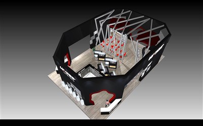 150平米展臺(tái)設(shè)計(jì)制作：四面開(kāi)口/前衛(wèi)/木質(zhì)結(jié)構(gòu)/黑色，為建材展展商而作（免費(fèi)使用）