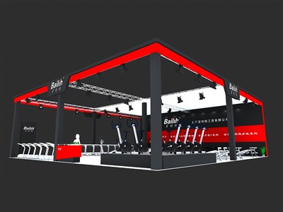 240平米展臺設(shè)計制作：三面開口/現(xiàn)代/桁架結(jié)構(gòu)/紅色，為電子展展商而作（免費使用）