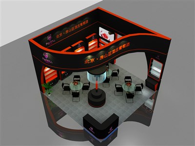 36平米展臺設(shè)計制作：三面開口/現(xiàn)代/木質(zhì)結(jié)構(gòu)/黑色，為糖酒展展商而作（免費使用）