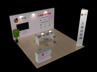36平米展臺(tái)設(shè)計(jì)制作：三面開口/現(xiàn)代/木質(zhì)結(jié)構(gòu)/白色，為電子展展商而作（免費(fèi)使用）