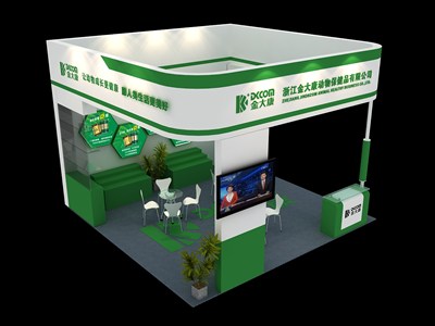 36平米展臺設(shè)計制作：三面開口/現(xiàn)代/木質(zhì)結(jié)構(gòu)/綠色，為食品展展商而作（免費使用）